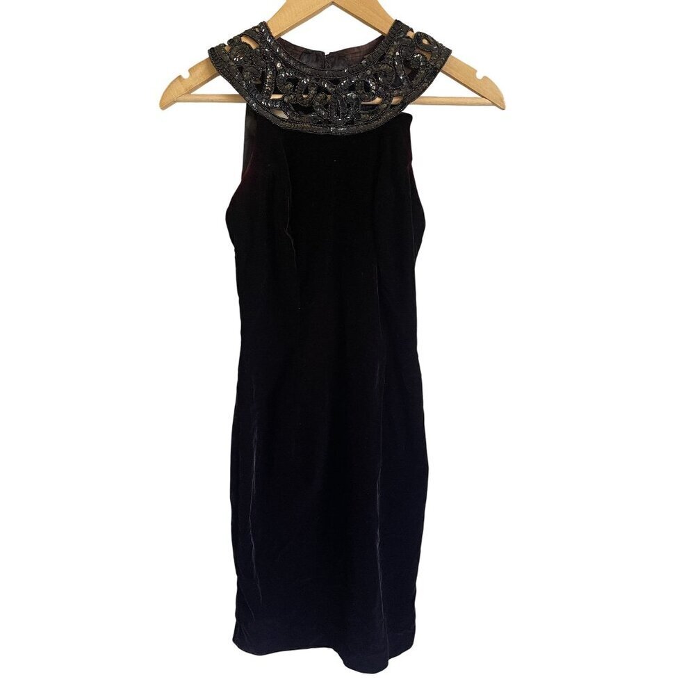 Vintage 90s Jessica McClintock x Gunne Sax Size 3/4 Velvet Sequin Halter Mini Dr